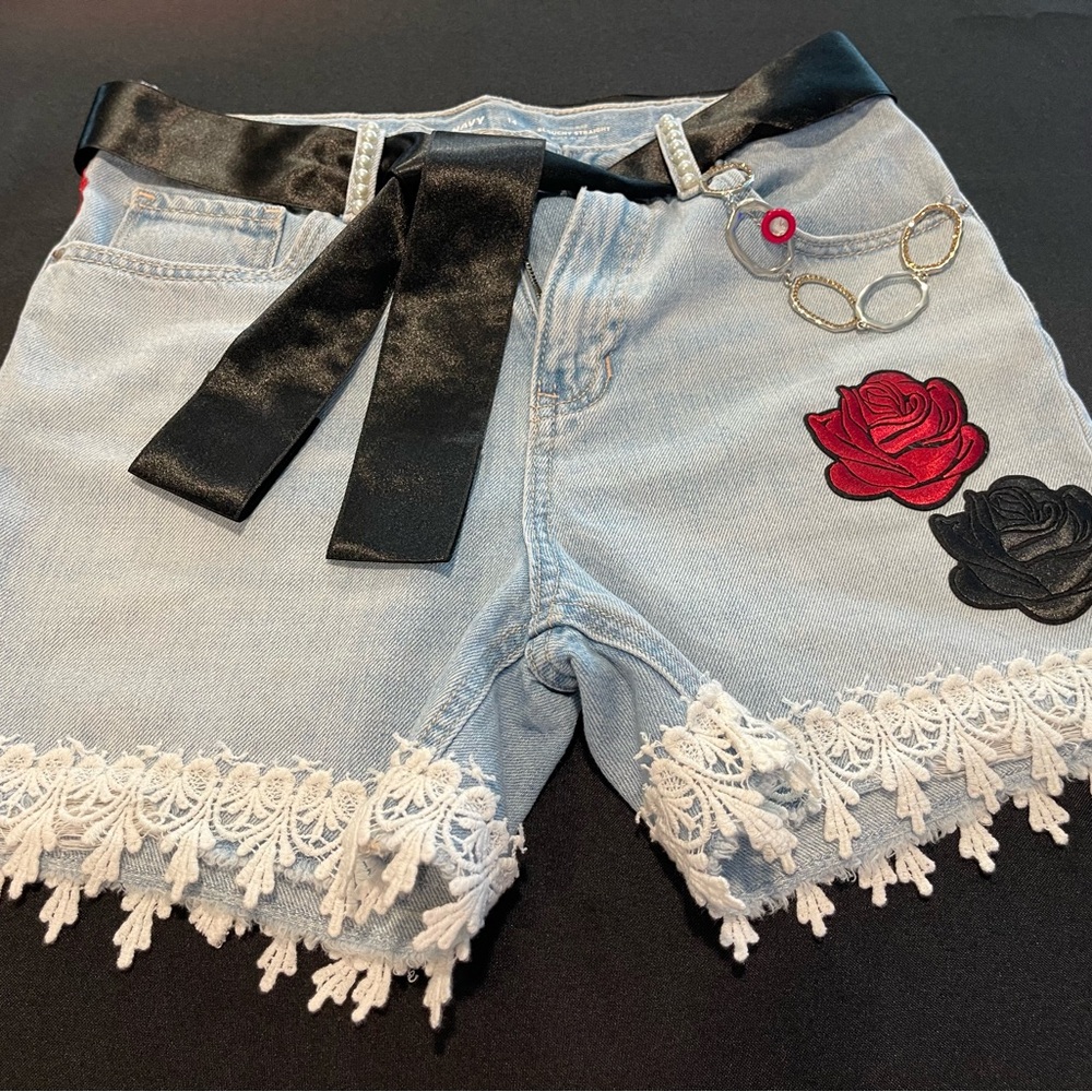 Old Navy Denim Shorts Upcycled High Rise Slouchy Straight Size 14